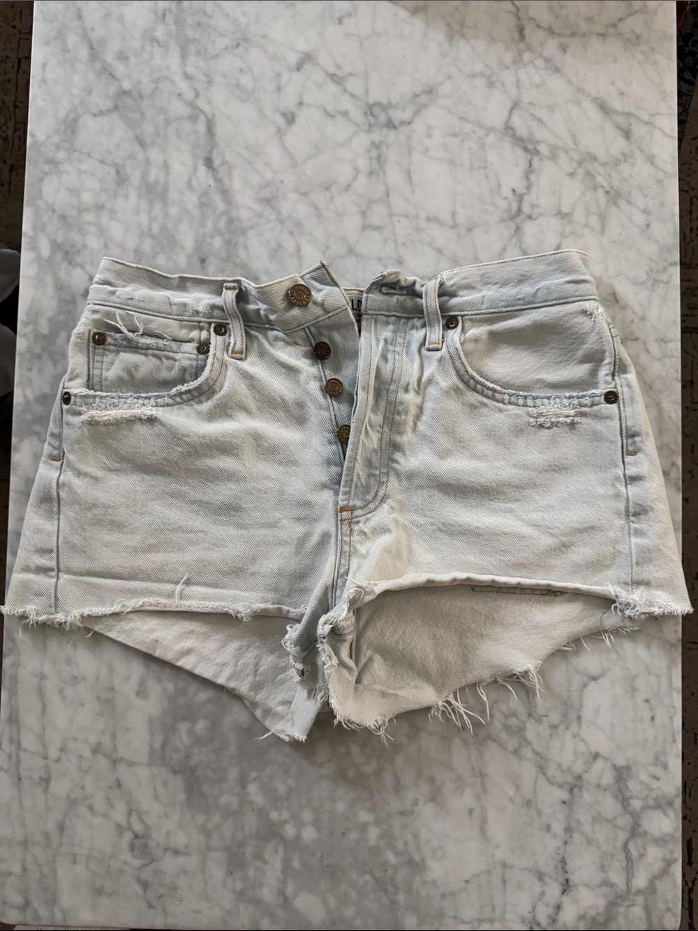 Agolde Light Wash Distressed Jean Shorts size 25